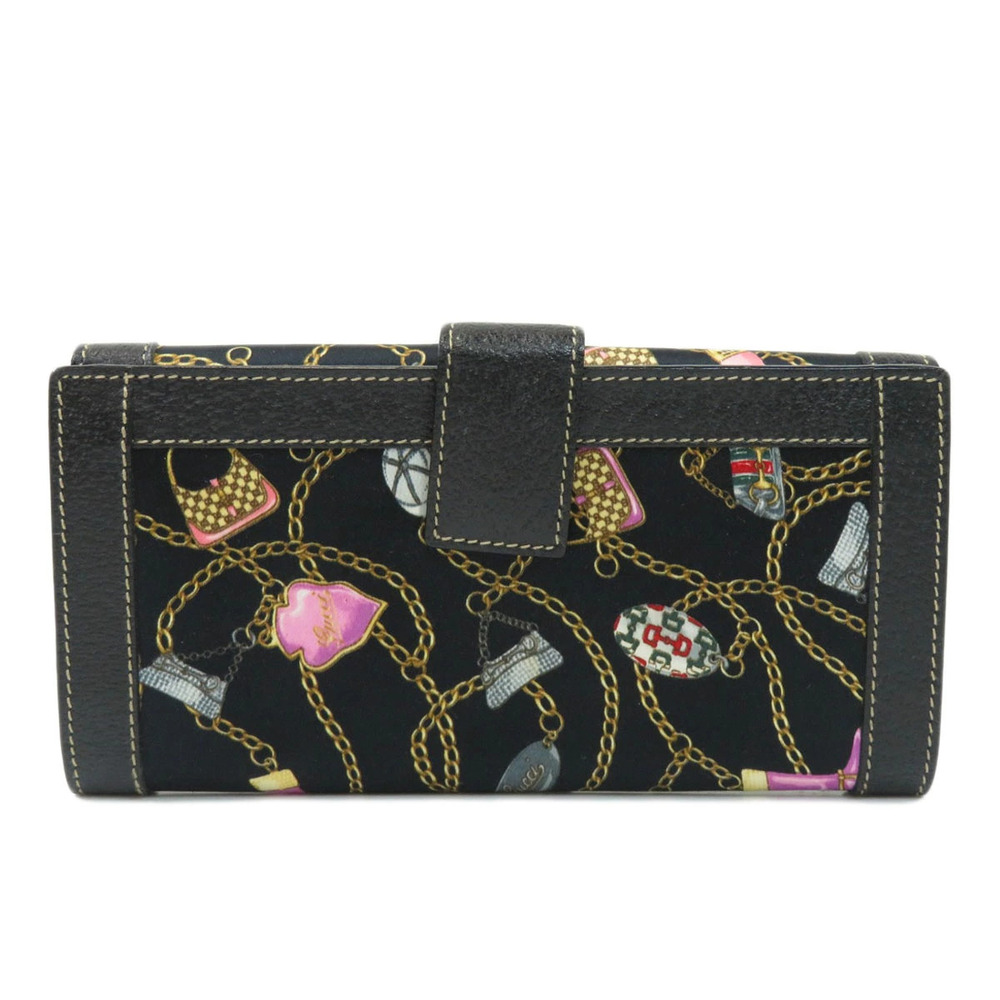 Gucci Charm Charmy Satin Long Leather Wallet Techno Black